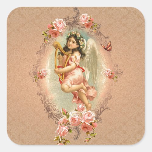 Victorian Angel vintage historical roses ornament Square Sticker