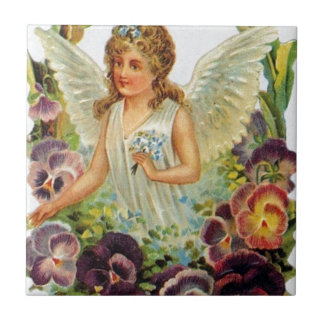 Victorian Angel with Flowers Tile