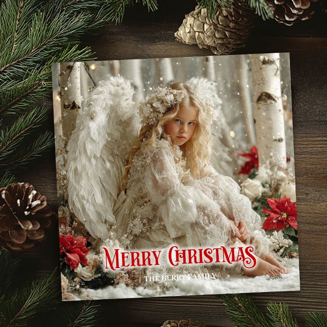 Victorian angelic angel red poinsettias holiday  (Victorian angelic angel red poinsettias holiday card)