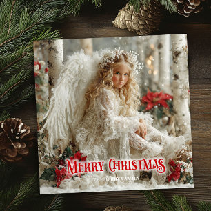 Victorian angelic angel red white gold seasonal holiday card