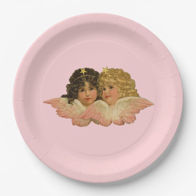 Victorian Angels Blush Pink Paper Plates (Front)