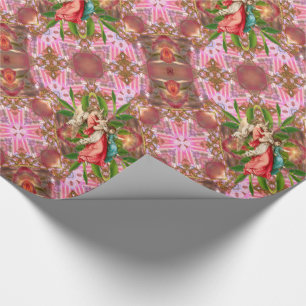 Victorian Angels Christmas Holly Pink Pattern Wrapping Paper