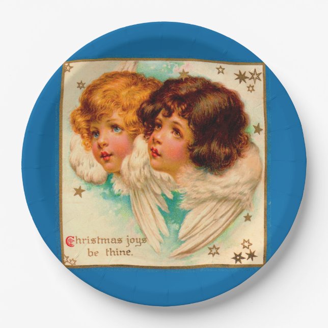 Victorian angels Christmas Joys Be Thine Paper Plates (Front)