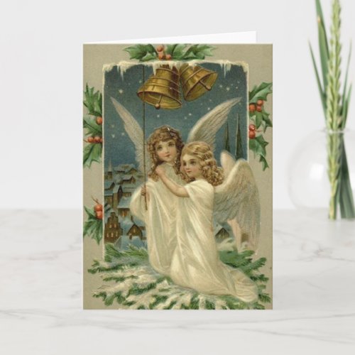 Victorian Angels Ringing Bells Christmas Card