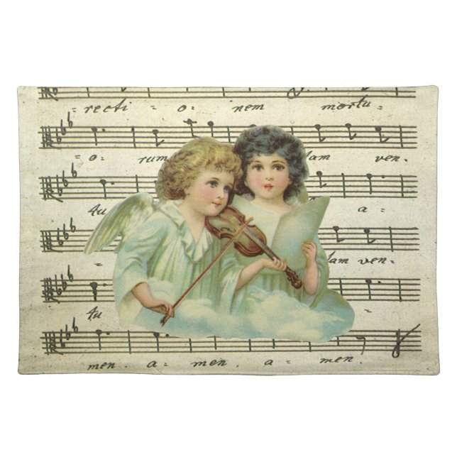 Victorian Angels Violin and Sheet Music Cloth Placemat (Front)