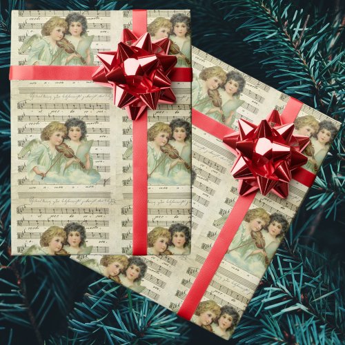 Victorian Angels Violin and Sheet Music Wrapping Paper