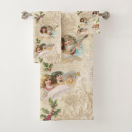 Victorian Angels w/Music, Script &amp; Holly Bath Towel Set