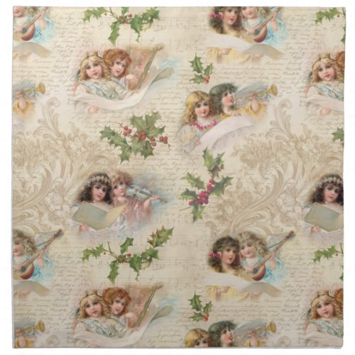 Victorian Angels wMusic Script  Holly Cloth Napkin