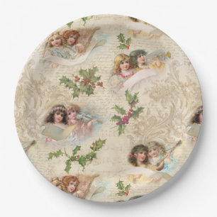 Victorian Angels w/Music, Script & Holly Paper Plates