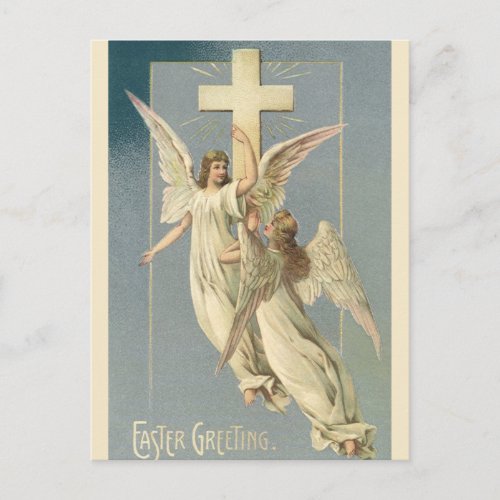 Victorian Angels with a Cross Vintage Easter Holiday Postcard