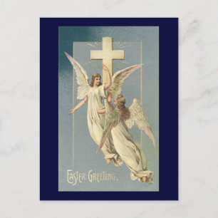 Victorian Angels with a Cross, Vintage Easter Holiday Postcard