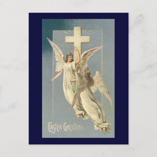 Victorian Angels with a Cross Vintage Easter Holiday Postcard