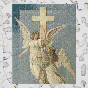 Victorian Angels with a Cross, Vintage Easter Jigsaw Puzzle