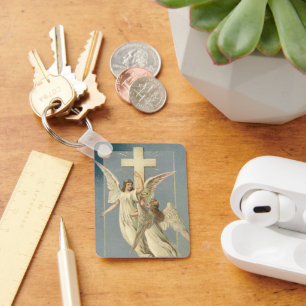 Victorian Angels with a Cross, Vintage Easter Keychain