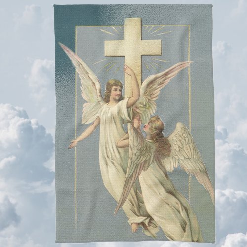 Victorian Angels with a Cross Vintage Easter Kitchen Towel