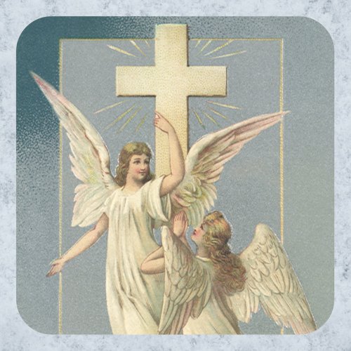 Victorian Angels with a Cross Vintage Easter Square Sticker