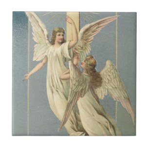 Victorian Angels with a Cross, Vintage Easter Tile