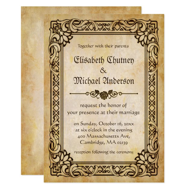 Victorian Antique Frame Vintage Old Paper Wedding Invitation