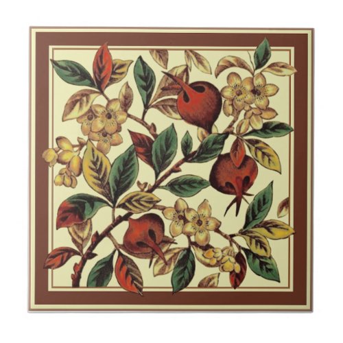 Victorian Antique Roses Rose Hips Repro Print Ceramic Tile