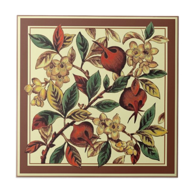 Victorian Antique Roses Rose Hips Repro Print Ceramic Tile (Front)