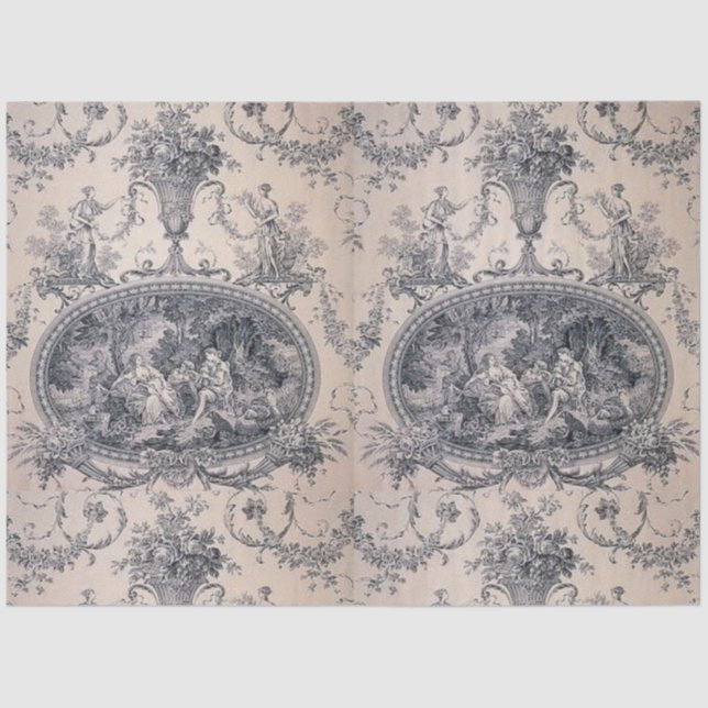 Victorian Antique Toile Blue & White Decoupage  Tissue Paper (Front)