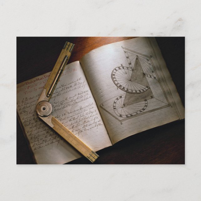 Victorian architect's calculus manual and ruler postcard (Front)