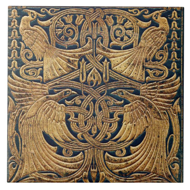 Victorian Art Nouveau Peacock Book Cover Ceramic Tile (Front)