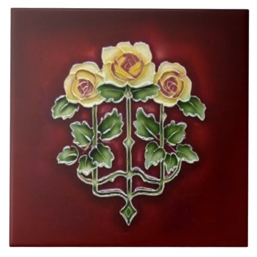 Victorian Art Nouveau Roses Antique Tile Repro