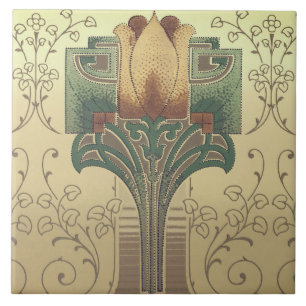 Victorian arts and crafts flower ceramic tile