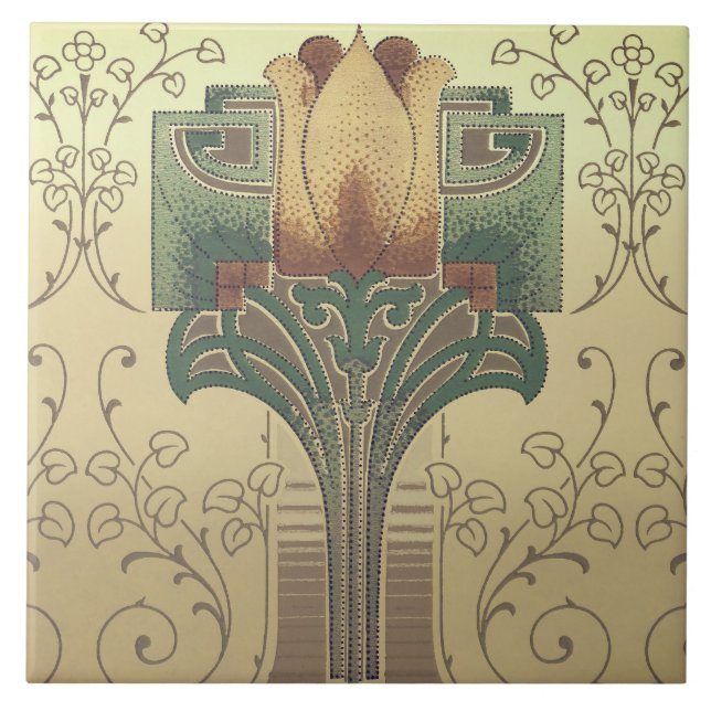 Victorian arts and crafts flower ceramic tile (Front)