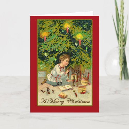 Victorian Artwork of a Young Boy on Christmas Morn Holiday Card
