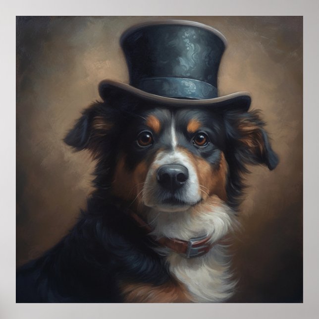 Victorian Australian Shepherd Dog Top Hat Art Poster (Front)