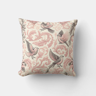 Victorian Aviary: A Pink Pastel Garden Throw Pillow