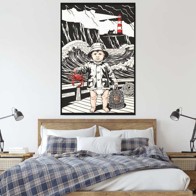 Victorian Baby - Funny Baby Sea Fisherman  Canvas Print (Insitu(Bedroom))