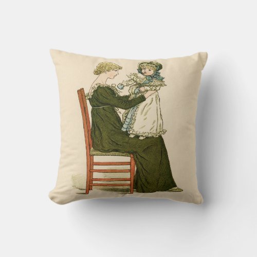 Victorian Baby Greenaway Mother Throw Pillow
