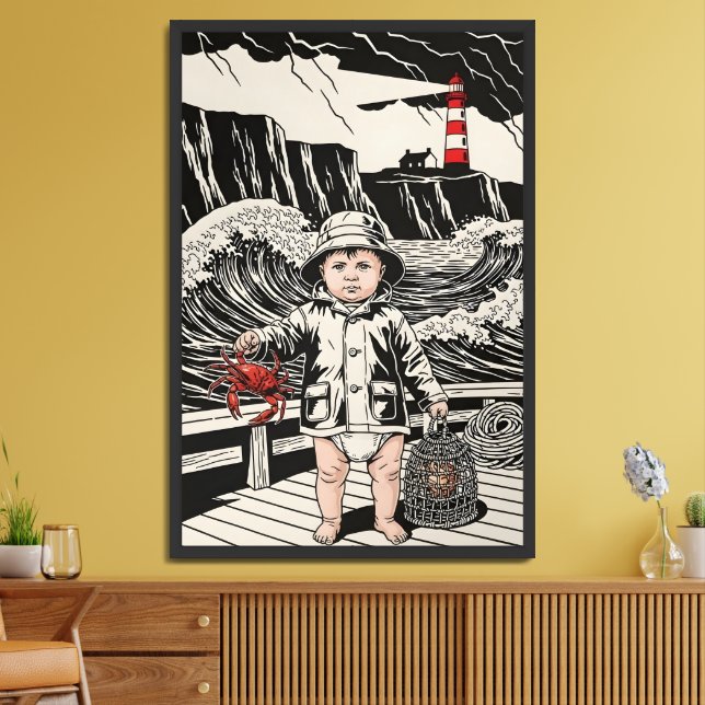 Victorian Baby - Humorous Baby Sea Fisherman Framed Art (Living Room)