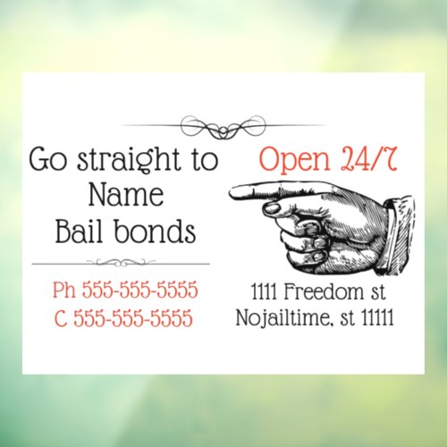 Victorian Bail bonds business get out of jail card Window Cling
