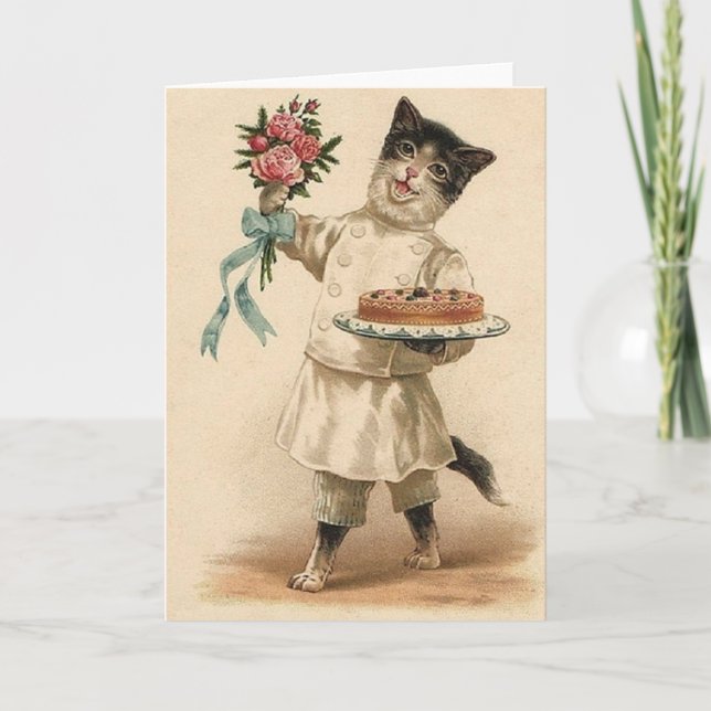 Victorian Baker Cat Congratulations & Best Wishes Card (Front)