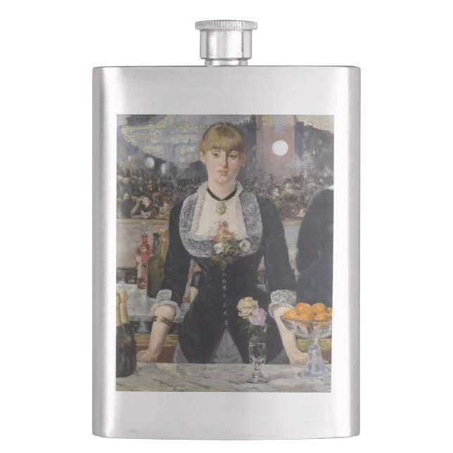 Victorian Barmaid Girl at Folies Bergere, France Flask (Front)