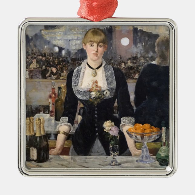 Victorian Barmaid Girl at Folies Bergere, France Metal Ornament (Front)
