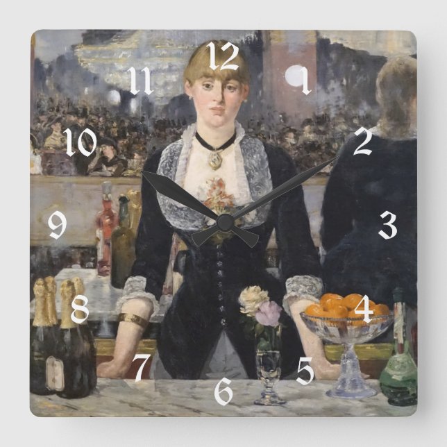 Victorian Barmaid Girl at Folies Bergere, France Square Wall Clock (Front)