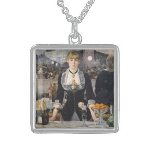 Victorian Barmaid Girl at Folies Bergere, France Sterling Silver Necklace