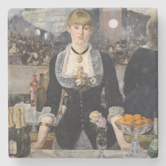 Victorian Barmaid Girl at Folies Bergere, France Stone Coaster (Front)
