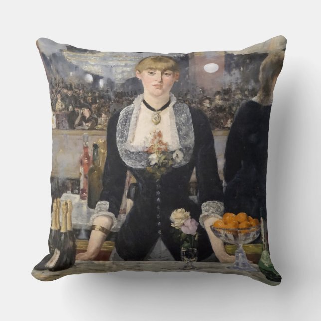 Victorian Barmaid Girl at Folies Bergere, France Throw Pillow (Front)