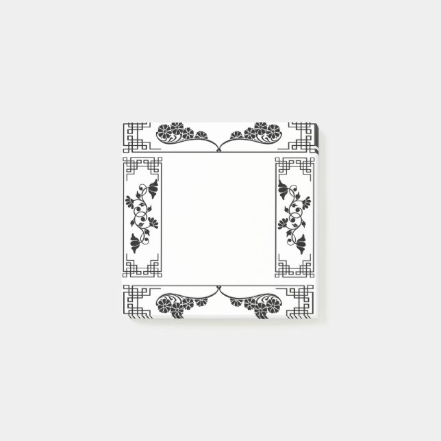 Victorian Baroque Elegant Black and White Floral Post-it Notes (Front)