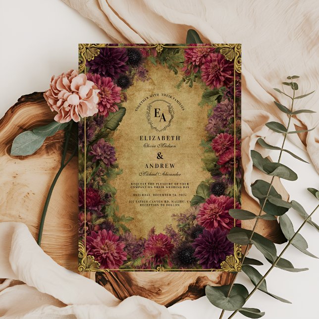 Victorian Baroque Floral in Burgundy and Gold Invitation (Creator Uploaded)