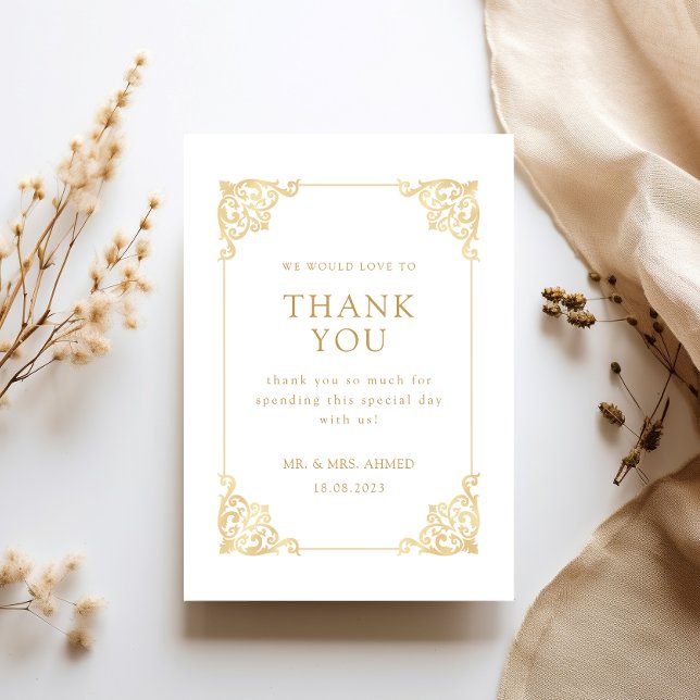 Victorian Baroque Gold Frame Formal Script Wedding Thank You Card (Creator Uploaded)