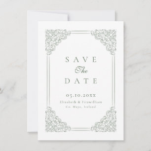 Victorian Baroque Muted Green Vintage Frame  Save The Date