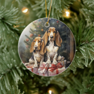 Victorian Basset Hound Puppy Christmas Ceramic Ornament