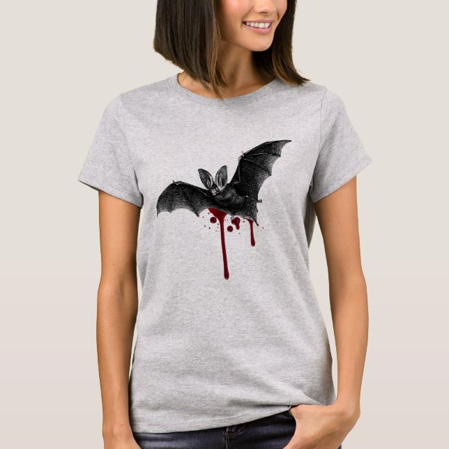 Victorian Bat illustration with blood splatters  T-Shirt (Front)